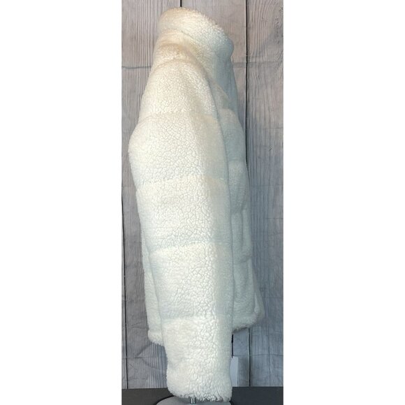 NWT Calvin Klein Women's Large Faux Fur Sherpa Coat White Zip Up - Picture 8 of 13
